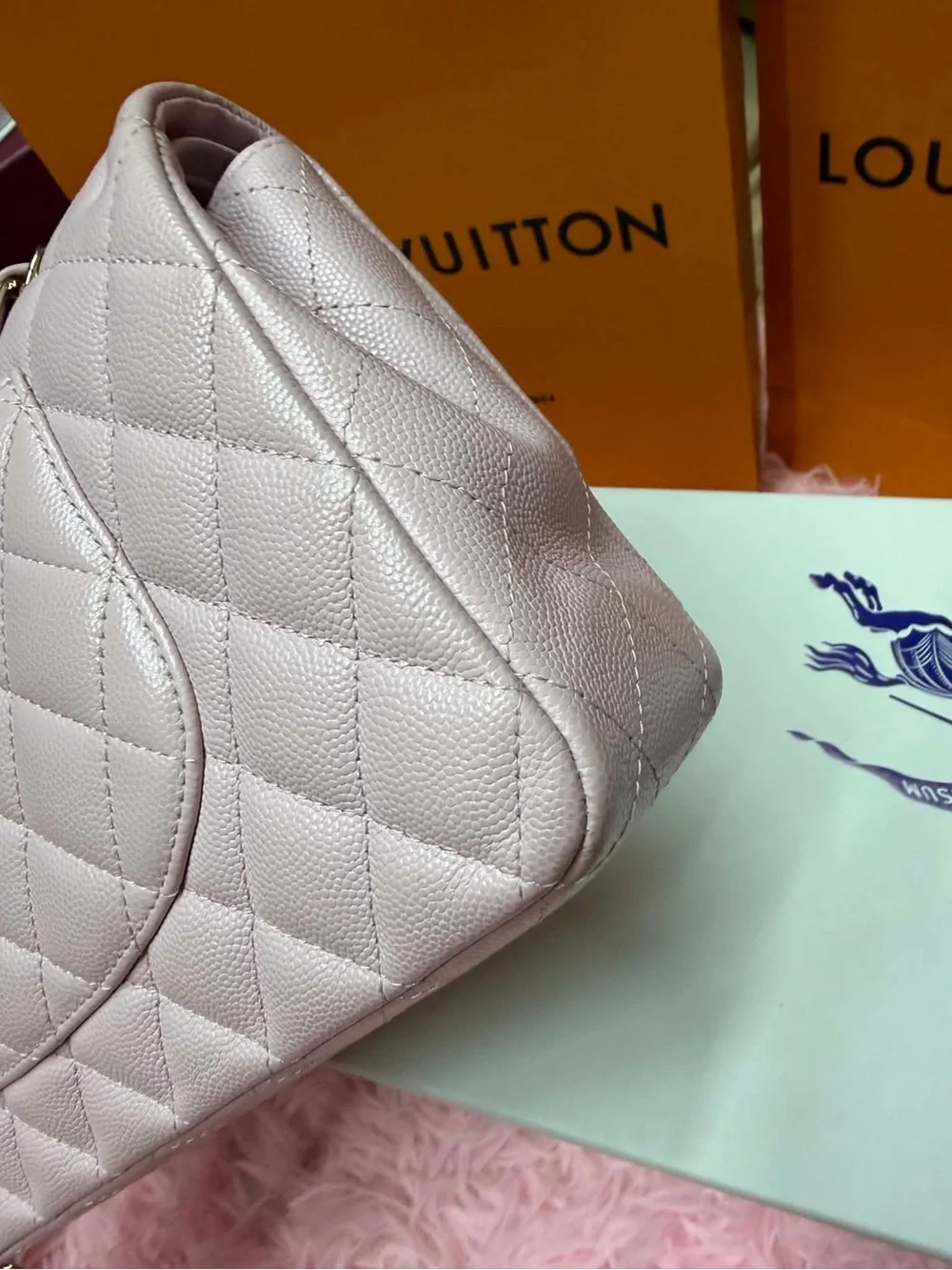 CHANEL Quilted Pale Pink Caviar Leather Shoulder Bag with gold hw